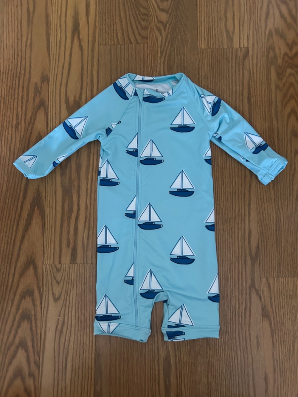 NEW monica + andy Blue Sailboat Rashguard Swimsuit One-piece 9-12 mo